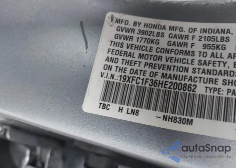 2017 Honda Civic Ex-T from USA, damaged, VIN 19XFC1F36HE200862